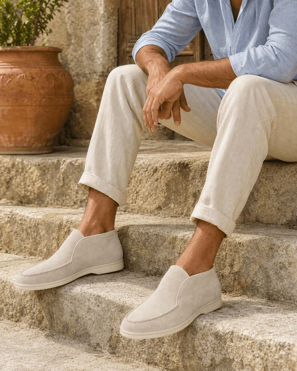 Loafers Signature Men's Suede Leather High-Top Slip-On Boots