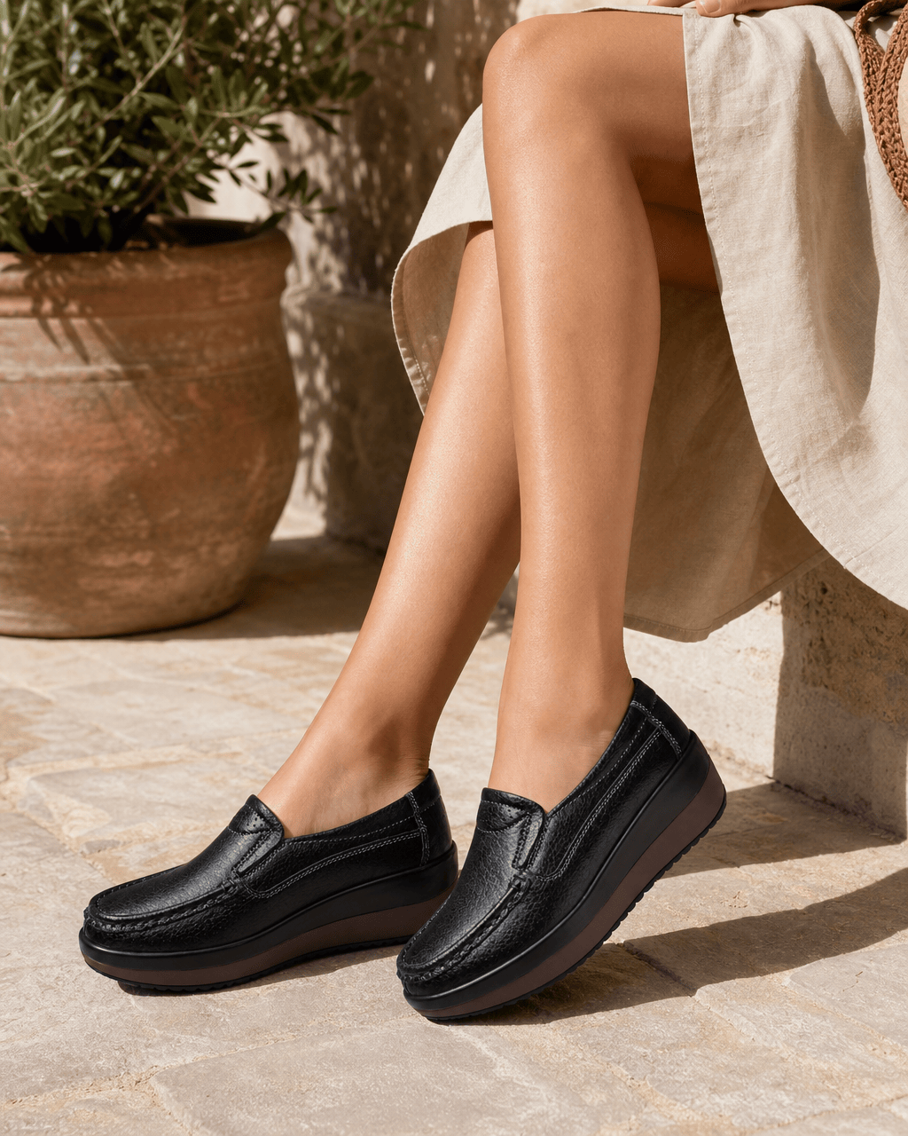 Loafers Signature Women's Genuine Leather Wedge Slip-Ons